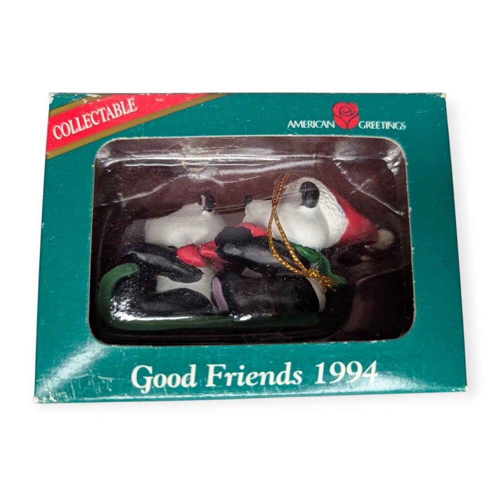American Greetings Good Friends 1994 Panda Sledding Ornament w/Original Box